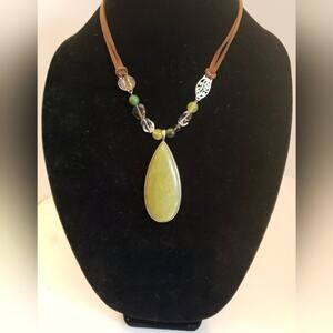 2 necklaces 1 has leather w/ claw closure and some beads and large stone and 925